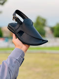 Exquisite craftsmanship of black Mate Zardari handmade Chappal