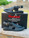 Exquisite craftsmanship of black Mate Zardari handmade Chappal