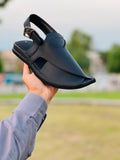 Exquisite craftsmanship of black Mate Zardari handmade Chappal