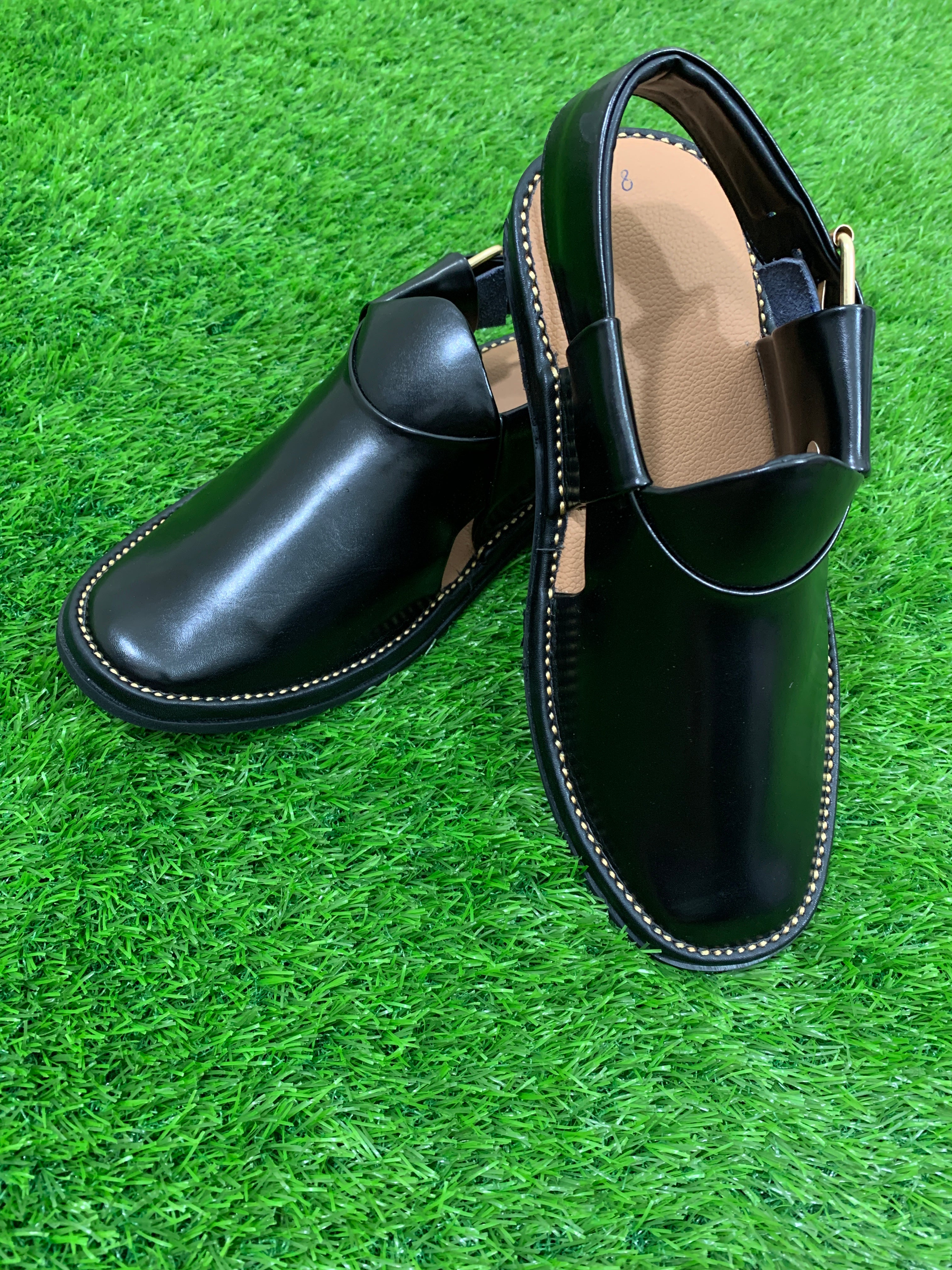 Exquisite craftsmanship of  Double Sole Jeans Black handmade Chappal