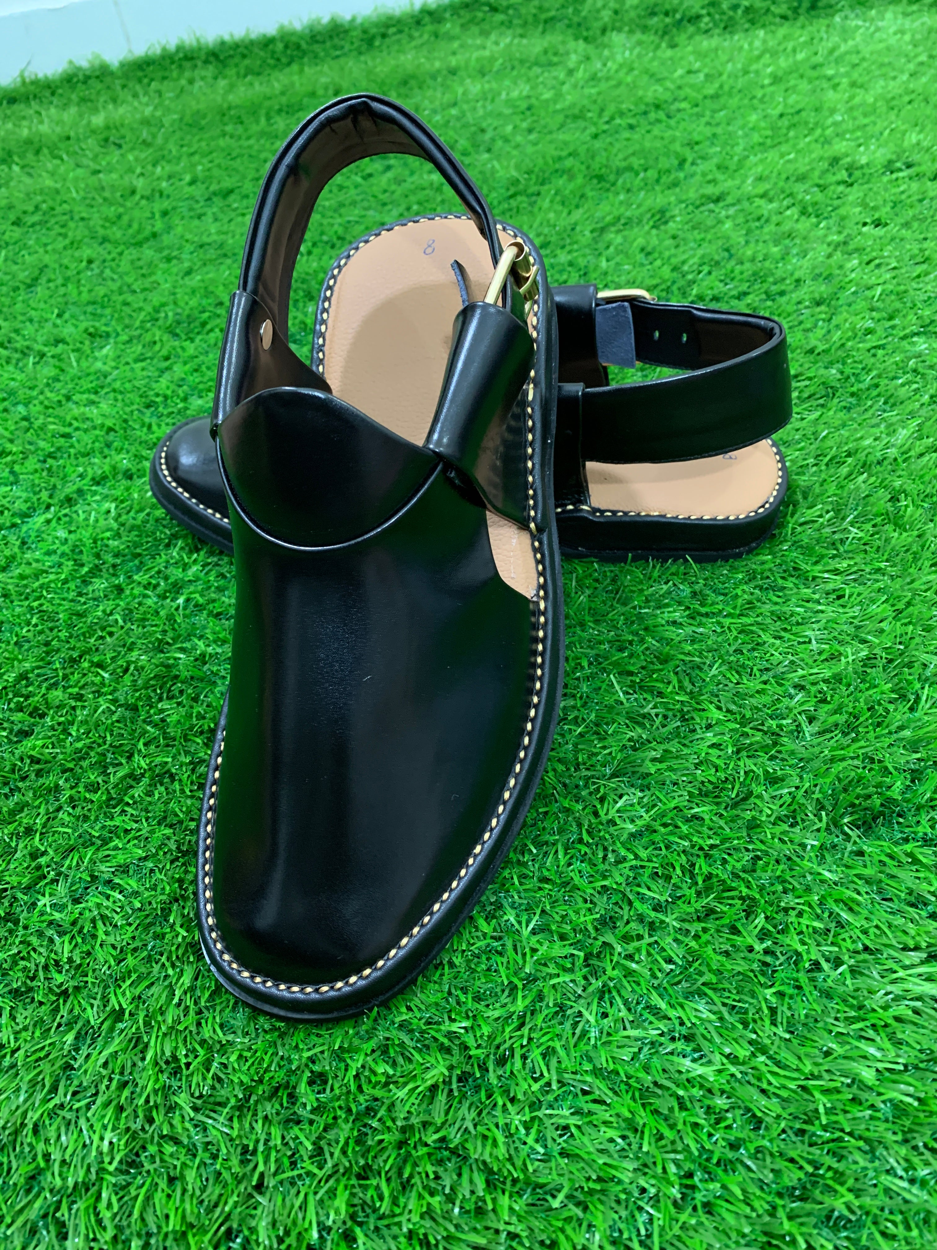 Exquisite craftsmanship of  Double Sole Jeans Black handmade Chappal