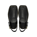 Exquisite craftsmanship of black Mate Zardari handmade Chappal